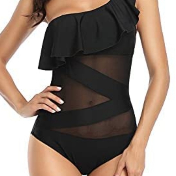 Mermaid Swimwear, Inc. Mesh-Inset Ruffle Asymmetric Off-Shoulder One-Piece - Picture 2 of 6